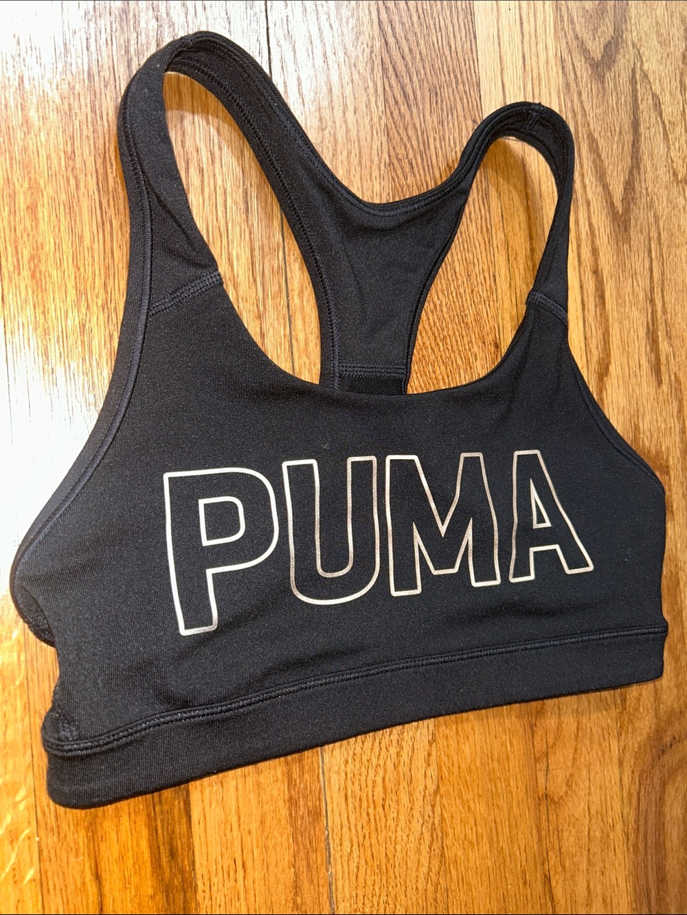 Puma Black Sports Bra with White Outline Logo Small